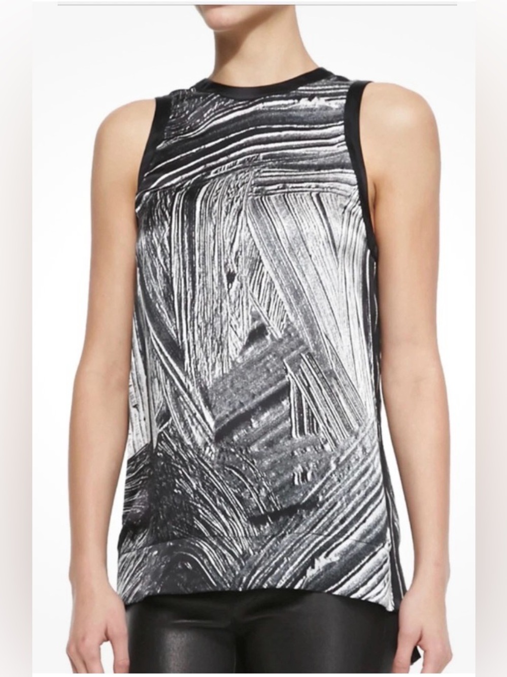Helmut Lang Black Method Printed Silk Sleeveless